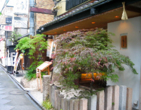 数軒歩くと今度は完全に和風な植木を飾りに配したレストラン。