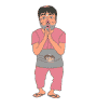 変なおじさん(志村けん風)の踊りを踊っている動くアニメ画像。