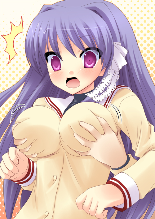 Yukizuki Chikuba Fujibayashi Kyou Clannad 00s 1girl Breasts Grabbing Grabbing Anothers 