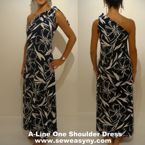 one shoulder dress sewing pattern. ★（A-Line One Shoulder Dress