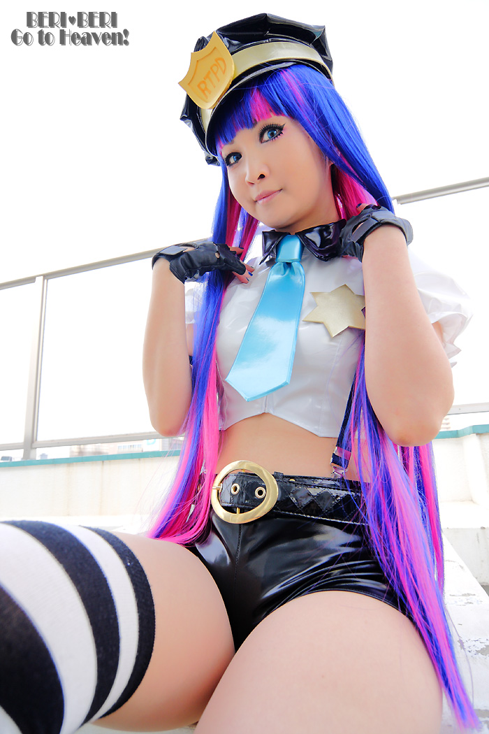 Boots Cosplay Croptop Fingerless Gloves Multi Colored Hair Pantyhose Panty And Stocking With