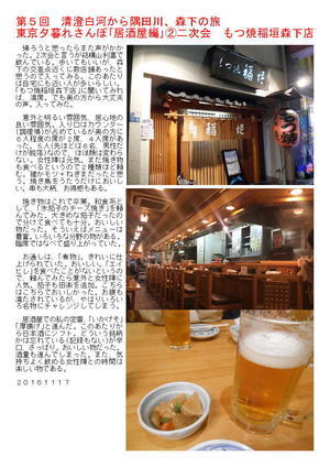 第5回 清澄白河から隅田川、森下の旅 東京夕暮れさんぽ「居酒屋編」②二次会 もつ焼稲垣森下店