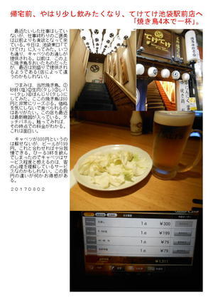 帰宅前、やはり少し飲みたくなり、てけてけへ｢焼き鳥で一杯｣。