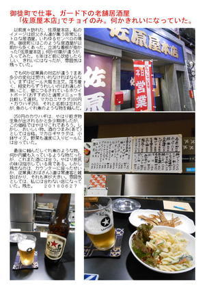 御徒町で仕事、ガード下の老舗居酒屋｢佐原屋本店｣でチョイのみ。何かきれいになっていた。