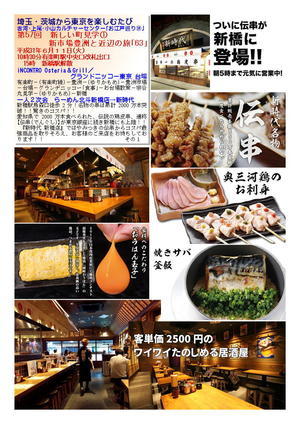 一人２次会　新時代 新橋銀座店　第57回　新しい町見学①　新市場豊洲と近辺の旅｢63｣　「体験・建築・史跡散策とグルメランチ(老舗)」PART１1 上尾・小山カルチャー　食事記録