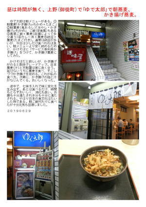 昼は時間が無く、上野(御徒町)で｢ゆで太郎｣で朝蕎麦、かき揚げ蕎麦。