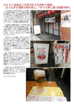 ひとり二次会②二子玉川から大井町へ移動。  ぶっちぎり酒場で飲み直し。｢まぐろ刺し盛り放題100円｣