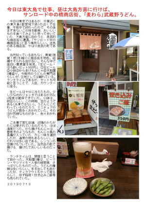今日は東大島で仕事、昼は大島方面に行けば、サンロード中の橋商店街、｢麦わら｣武蔵野うどん。