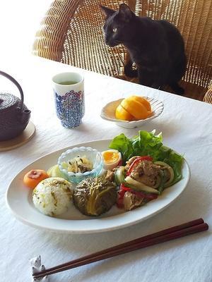 高菜おむすび、豚肉の生姜焼きの和ンプレート♪ - キッチンで猫と・・・