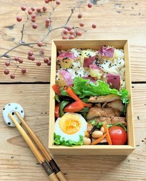 コストコのサーモンとベビーホタテで丼！　と　さつま芋ごはんのお弁当 - おだやかなとき