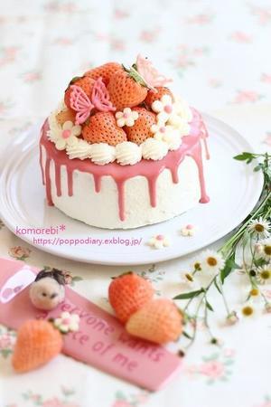 淡いピンクいちごのドリップケーキ＆バラ♡ - komorebi*