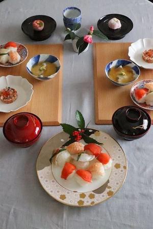 正月の食材を使って紅白の手毬寿司御膳 - 暮らしを紡ぐ2