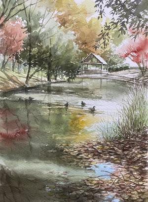 横浜　センター南　みねみち公園 - 赤坂孝史の水彩画　AKASAKA TAKASHI watercolor