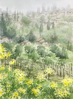 雨のサンジミニャーノ - 赤坂孝史の水彩画　AKASAKA TAKASHI watercolor