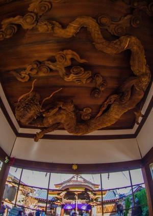 瀧尾神社～拝殿の木彫りの龍 - 鏡花水月