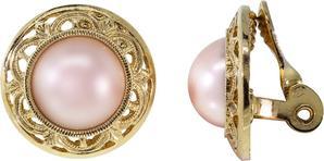 1928 Jewelry Women's Round Stone Filigree Button Clip On Earrings - 