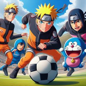 Naruto team against Doraemon team playing soccer - 