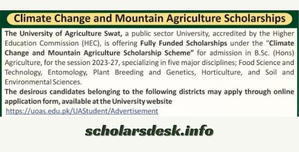 Swat Agriculture University Undergraduate Scholarship 2024 - 