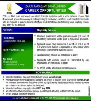 Zarai Taraqiati Bank Limited ZTBL Jobs 2024 - 