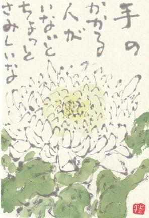 白い菊「手のかかる人がいないとさみしい」 - ムッチャンの絵手紙日記