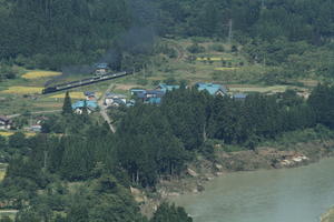 阿賀野川に沿って走る汽車を見下ろす　- 磐越西線・2013年 - - 