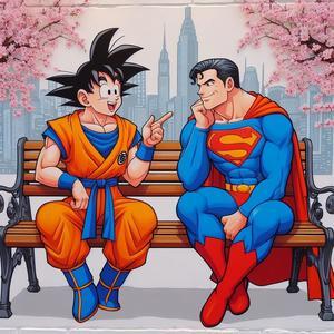 Son Goku is chatting with Superman - 