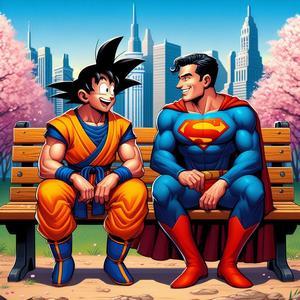 Son Goku is chatting with Superman - 