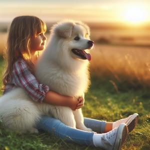 自作のメロディー、風景画像(白い犬と少女) - 流離人のブログ