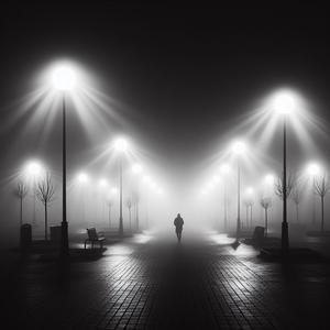 自作のメロディー、風景画像(白い夜霧) - 