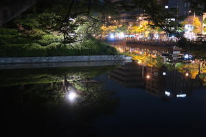 堀に映る夜景・緑・白鳥うつくしい松山の夜 - イタリア写真草子