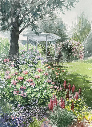 イタリア山　外交官の家の庭 - 赤坂孝史の水彩画　AKASAKA TAKASHI watercolor