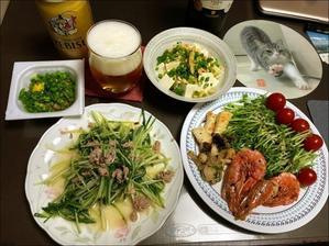 240521海鮮焼とミンチ肉と水菜の炒め物 - やさぐれ日記