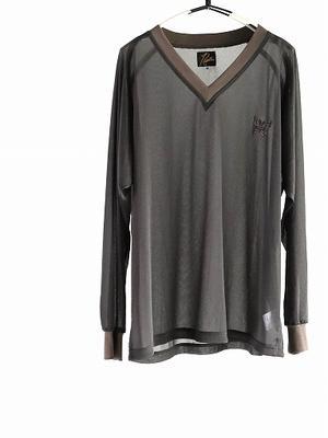 NEEDLES　L/S V Neck Tee - Poly Tricot Chiffon / Charcoal - 『Bumpkins putting on airs』