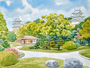 明石公園の初夏を透明水彩で描いています―2　　　兵庫 - 日本の素晴らしさをアートで伝える
