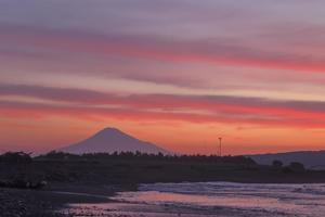 河口から望む今朝の富士山 - 朝の散歩道