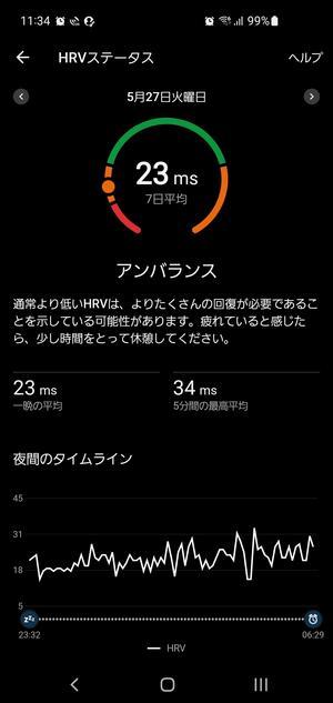 250616 GARMIN Venu 3 のHRVステータスについて - 100日記