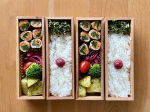 ニラ肉巻き弁当、、ナポリタン（紀ノ国屋）、バナナブレッド - 大学弁当