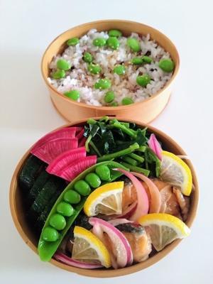 2025/06/23鮭のマリネ弁当 - お弁当と春の空