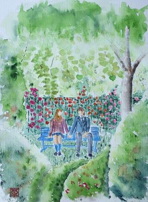 水彩画　青春 - 草刈真っ青の水彩画