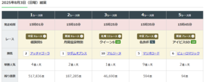 WIN5 2025年8月3日（日曜） - エクセルVBAで競馬予想