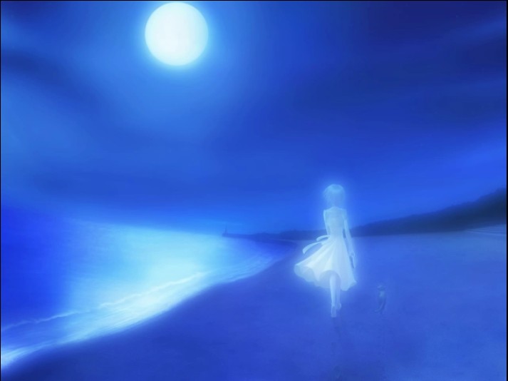 水面に映る月 手を伸ばす少女 Monologue 遠い音楽の幻影