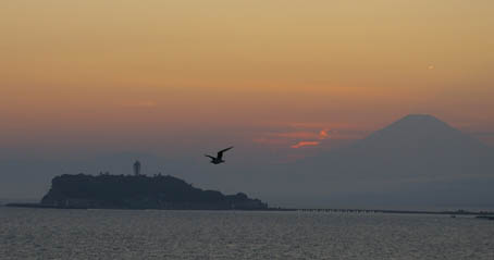 稲村ガ崎の中秋の名月と夕陽、そして富士山と江ノ島_c0014967_063726.jpg