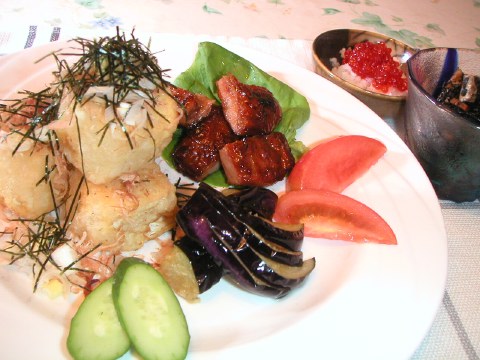 晩ご飯は 揚げ出し豆腐と照り焼きチキン他でした。_b0033423_11482019.jpg