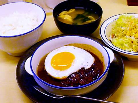 松屋のデミたまハンバーグ定食食べた！ヽ(´ー｀)ﾉ : いろいろ食べたよ