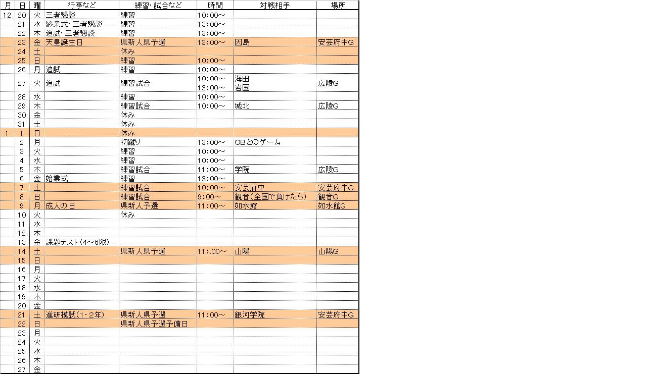冬休みの予定 広陵高校サッカー部 冬休みの予定 広陵高校サッカー部