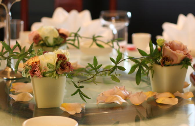 シェアできるゲストテーブル装花 アイマロン 一会 ウエディングの花