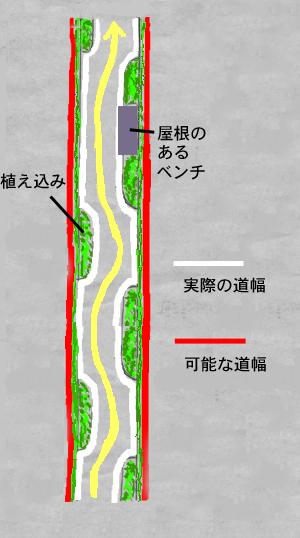 交互に飛び出した植え込みによって道幅を狭め、蛇行させられる！（小牧市光ヶ丘５丁目、他）_c0057662_32335.jpg