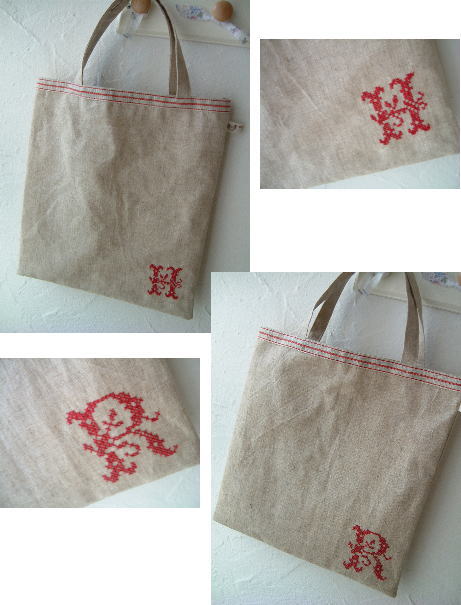 リネンにクロスステッチ刺繍♪小さなトート_f0023333_235209.jpg