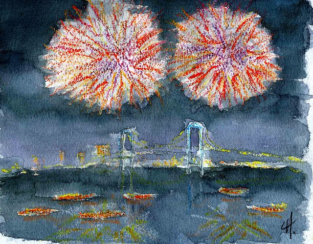 花 火 水彩 クレヨン 悠々の絵とエッセー 花 火 水彩 クレヨン 悠々の絵とエッセー