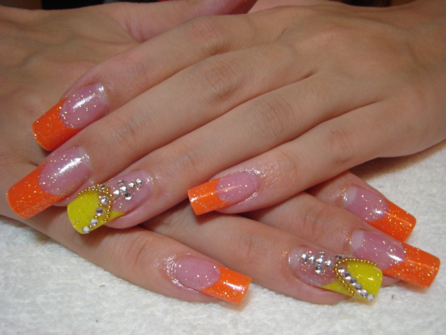 オレンジ 黄ラメフレンチスカルプ Nailsalon An B